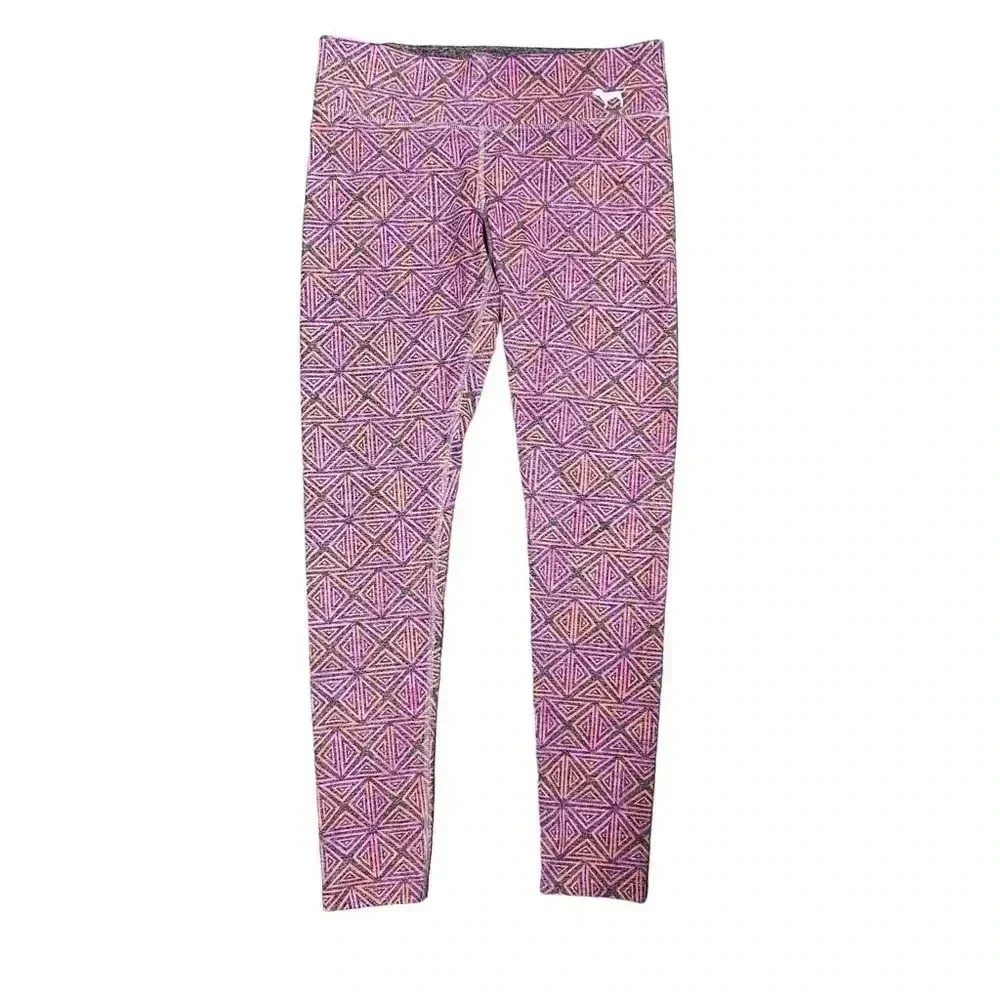 Victorias Secret PINK YOGA AZTEC Geometric PINK, GRAY, Orange LEGGINGS EUC